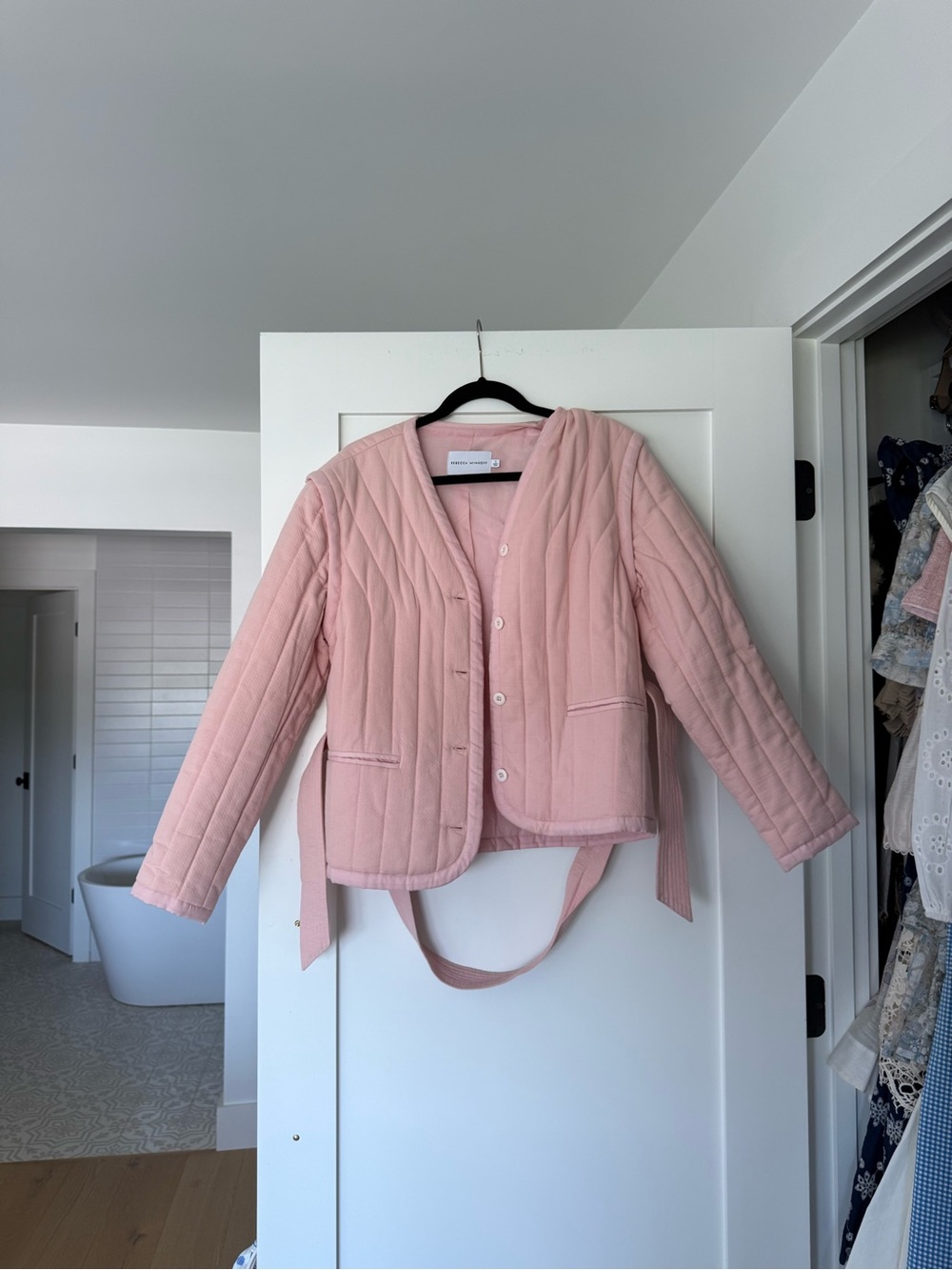 NWT Rebecca Minkoff Blush Quilted Tie-Waist Puffer Jacket